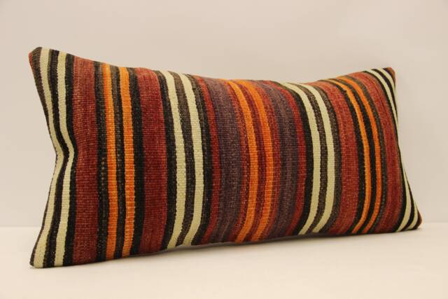 Throw Kilim Pillow 12x24 Inches - 30x60 cm Rug Pillow Turkish Cushion Art Deco Lumbar Cover 4Oaf-362 - image 1