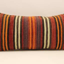 Throw Kilim Pillow 12x24 Inches - 30x60 cm Rug Pillow Turkish Cushion Art Deco Lumbar Cover 4Oaf-362 - thumbnail 2