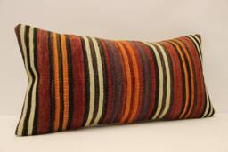 Throw Kilim Pillow 12x24 Inches - 30x60 cm Rug Pillow Turkish Cushion Art Deco Lumbar Cover 4Oaf-362