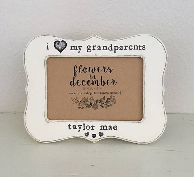 Personalized Grandparents Picture Frame Hand Stamped Vintage Style - image 1