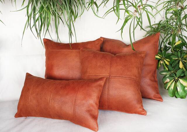 Zen Terracotta Vegan Leather Lumbar Pillow Cover Modern Home Decor - image 1