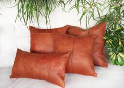 Zen Terracotta Vegan Leather Lumbar Pillow Cover Modern Home Decor - thumbnail 1