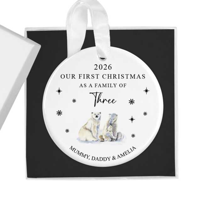 Personalised 2026 First Christmas As A Family Of Three Bauble, Custom 3 Xmas Ornament, New Baby Gift, Keepsake Decoration - image 1