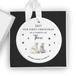 Personalised 2026 First Christmas As A Family Of Three Bauble, Custom 3 Xmas Ornament, New Baby Gift, Keepsake Decoration - thumbnail 3