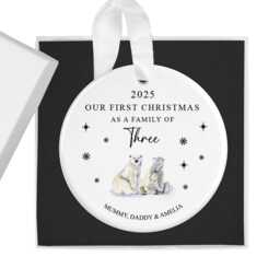 Personalised 2026 First Christmas As A Family Of Three Bauble, Custom 3 Xmas Ornament, New Baby Gift, Keepsake Decoration - thumbnail 2