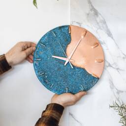 Copper Wall Clock Blue Patina - Anniversary Gift Housewarming Silent Homewares Home Decor Hayes - thumbnail 2