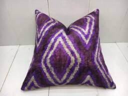 Handwoven Silk Ikat Pillow Cover, Decorative Cushion - 16x16 - thumbnail 1