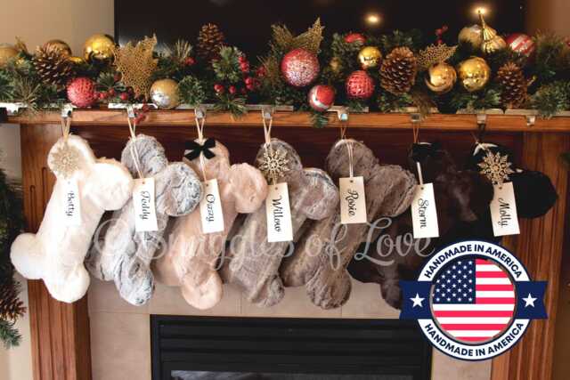 Personalized Fur Dog Christmas Stocking Bone Shaped With Embroidered Name Tag - image 1