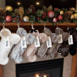 Personalized Fur Dog Christmas Stocking Bone Shaped With Embroidered Name Tag - thumbnail 3