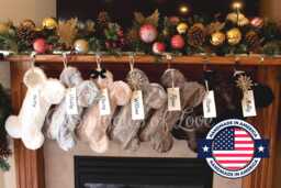 Personalized Fur Dog Christmas Stocking Bone Shaped With Embroidered Name Tag - thumbnail 1