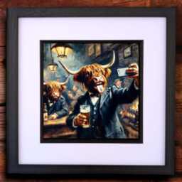 Highland Cow Pub Print Scottish Wall Art in Black Frame - thumbnail 1