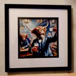 Highland Cow Pub Print Scottish Wall Art in Black Frame - thumbnail 2
