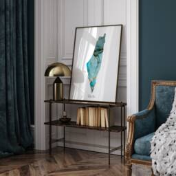 Palestine Map Shades Of Blue & Green With Gold Wall Art Print - thumbnail 1