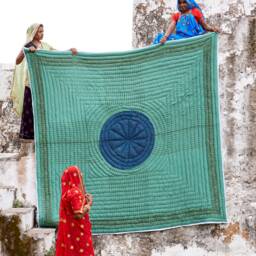 King Size Quilt Set Reversible Block Printed Kantha Bedspread, Cotton Comforter, Queen Duvet Cover - thumbnail 3