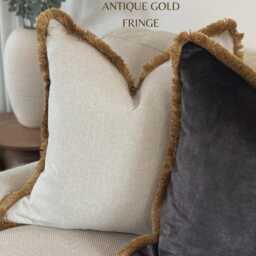 Natural Fringed Cushion Cover - Customisable Antique Gold Frings Throw Pillow - Hadley - thumbnail 2
