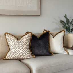 Natural Fringed Cushion Cover - Customisable Antique Gold Frings Throw Pillow - Hadley - thumbnail 3