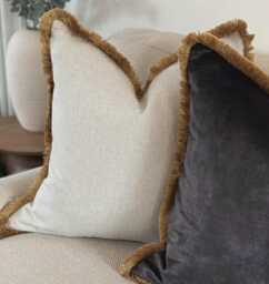 Natural Fringed Cushion Cover - Customisable Antique Gold Frings Throw Pillow - Hadley - thumbnail 1