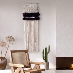 Woven Wall Hanging Boho Cotton Tapestry With Purple Accents - thumbnail 3