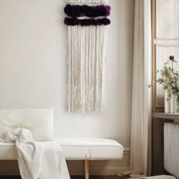 Woven Wall Hanging Boho Cotton Tapestry With Purple Accents - thumbnail 2