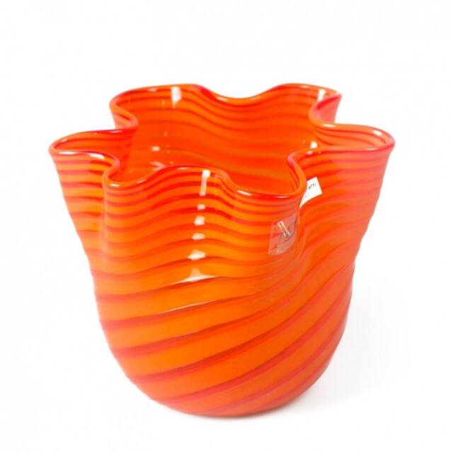 Handkerchief Murano Glass Vase Orange Blown Glass, Trademark Of Origin - image 1