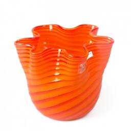 Handkerchief Murano Glass Vase Orange Blown Glass, Trademark Of Origin - thumbnail 1