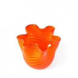 Handkerchief Murano Glass Vase Orange Blown Glass, Trademark Of Origin - thumbnail 3