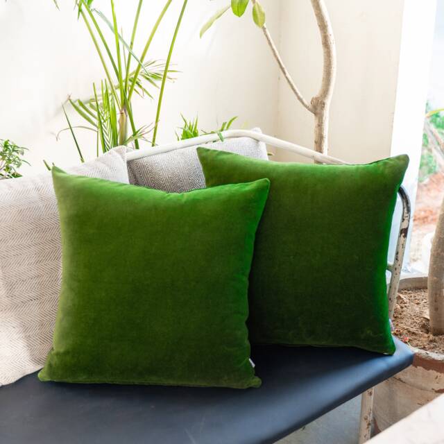Cotton Velvet Pillow Covers Moss Green 18x18 Inchs Set Of 2 - image 1