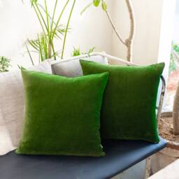 Cotton Velvet Pillow Covers Moss Green 18x18 Inchs Set Of 2 - thumbnail 1