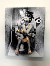 Girl On Toilet Swarovski Crystal Canvas Wall Art, Drinking Toilet Glam Bathroom Bougie W.c - thumbnail 1