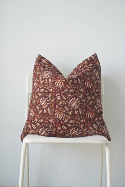 Block Print Pillow Cover Floral Batik, Ethnic Farmhouse Decor - image 1