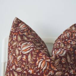 Block Print Pillow Cover Floral Batik, Ethnic Farmhouse Decor - thumbnail 2