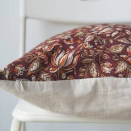 Block Print Pillow Cover Floral Batik, Ethnic Farmhouse Decor - thumbnail 3