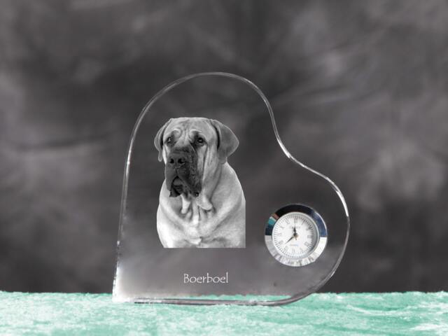 Boerboel - Crystal Clock in The Shape Of A Heart With Image Pure-Bred Dog - image 1