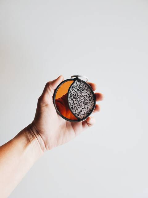 Mini Stained Glass Moon - Amber & Speckled Black & White, Crescent Wall Hanging, Celestial Art - image 1