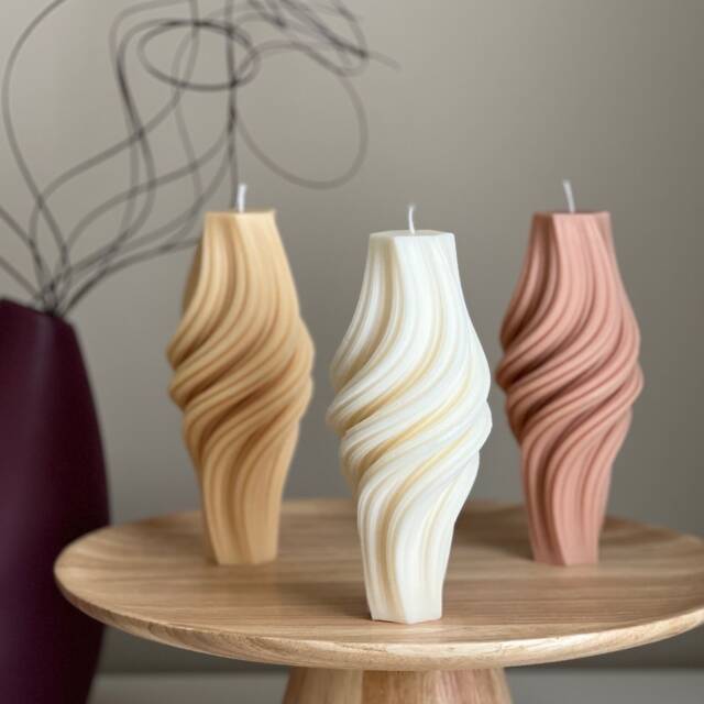 Wavy Roman Pillar Candle Abstract Swirl Soy Wax Candle - image 1