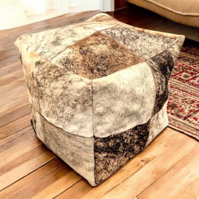 Genuine Cowhide Patchwork Bean Bag Cube Handmade in Beige Brindle Colour - image 1