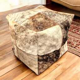 Genuine Cowhide Patchwork Bean Bag Cube Handmade in Beige Brindle Colour - thumbnail 1