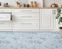 Retro Watery Pattern Flowers Vinyl Flooring, Blue Luxury Gray Nursery Glamorous Office Decor, Comfort Flooring - thumbnail 1