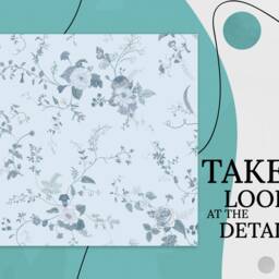 Retro Watery Pattern Flowers Vinyl Flooring, Blue Luxury Gray Nursery Glamorous Office Decor, Comfort Flooring - thumbnail 2