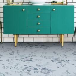 Retro Watery Pattern Flowers Vinyl Flooring, Blue Luxury Gray Nursery Glamorous Office Decor, Comfort Flooring - thumbnail 3