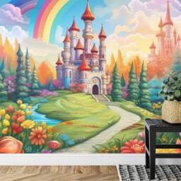 Colorful Princess Castle Wall Decal, Fantasy Removable Wallpaper Mural Peel & Stick - thumbnail 3