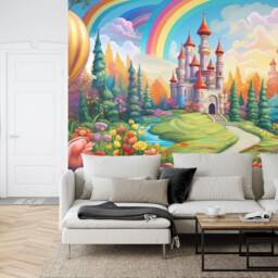 Colorful Princess Castle Wall Decal, Fantasy Removable Wallpaper Mural Peel & Stick - thumbnail 2