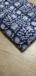 Indian Indigo Kantha Quilt, Handblock Printed Bedspread - 90 X 108 Inches - thumbnail 1