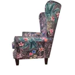 Floral Velvet Wingback Fireside Chair - Mahogany Legs - thumbnail 3
