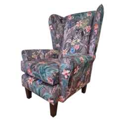 Floral Velvet Wingback Fireside Chair - Mahogany Legs - thumbnail 2