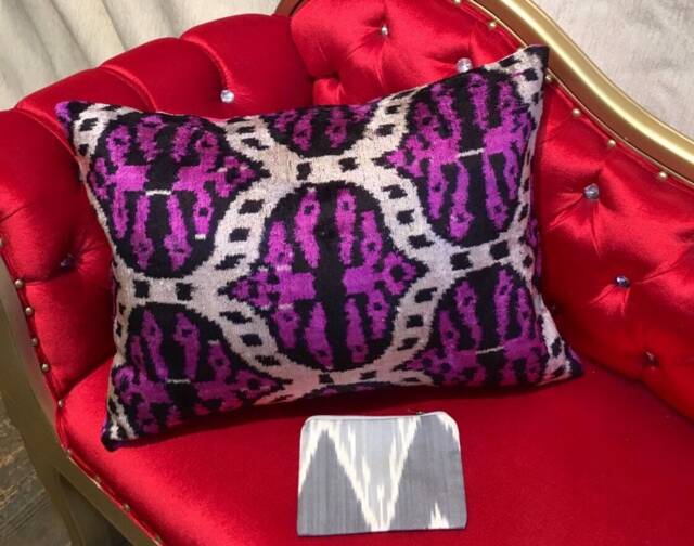 Ikat Pillow Cover - Sofa Silk Farmhouse Handvowen Wedding Covers, Personalized Uzbek Pillows - image 1
