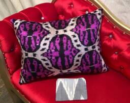 Ikat Pillow Cover - Sofa Silk Farmhouse Handvowen Wedding Covers, Personalized Uzbek Pillows - thumbnail 1