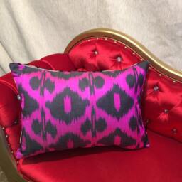Ikat Pillow Cover - Sofa Silk Farmhouse Handvowen Wedding Covers, Personalized Uzbek Pillows - thumbnail 3