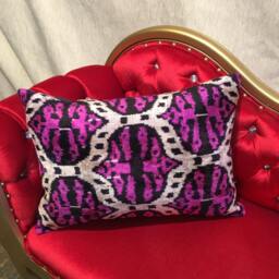 Ikat Pillow Cover - Sofa Silk Farmhouse Handvowen Wedding Covers, Personalized Uzbek Pillows - thumbnail 2