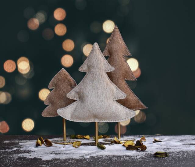 Handmade Hair-On Leather Christmas Tree Set Farmhouse Holiday Decor - image 1